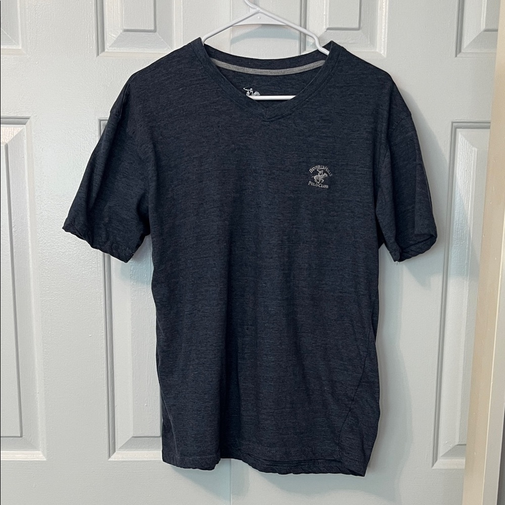 Beverly Hills Polo Club Gray V Neck Short Sleeve Shirt Top Size L